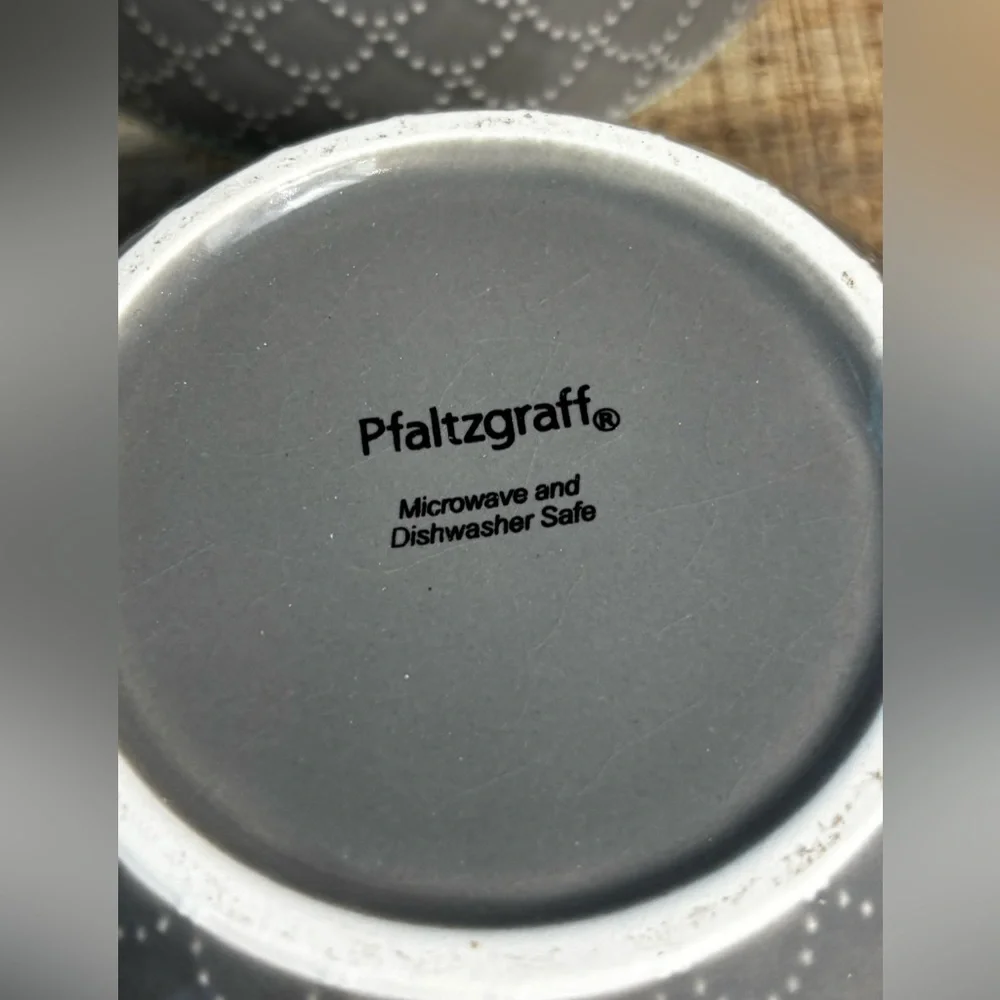 Pfaltzgraff Pad Print Grey Aqua 6” Bowl Cereal Soup Set Of 2 Textured - Picture 5 of 7
